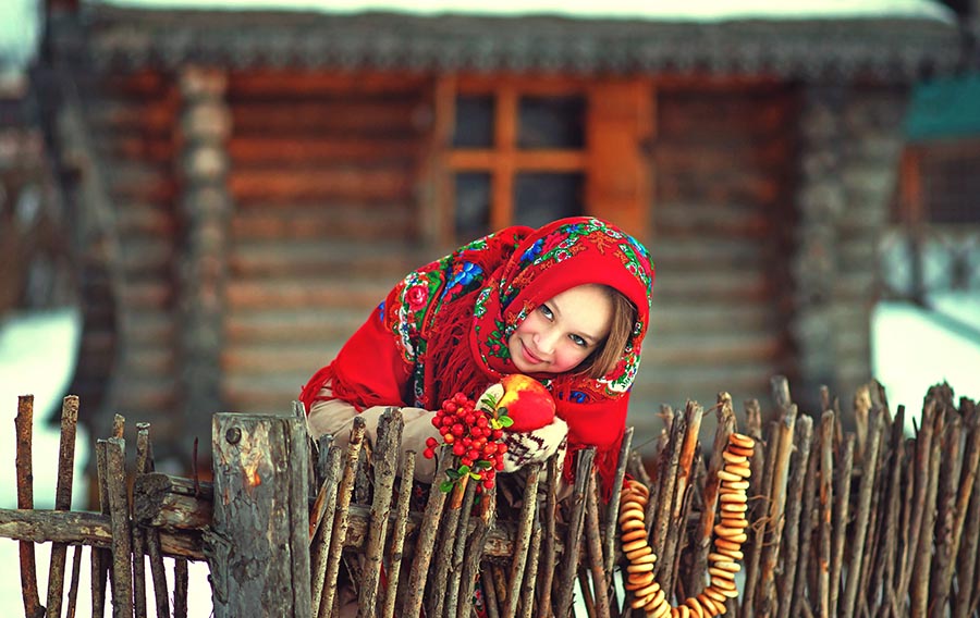 Sexy girl Women in Slavic costumes in Lodz